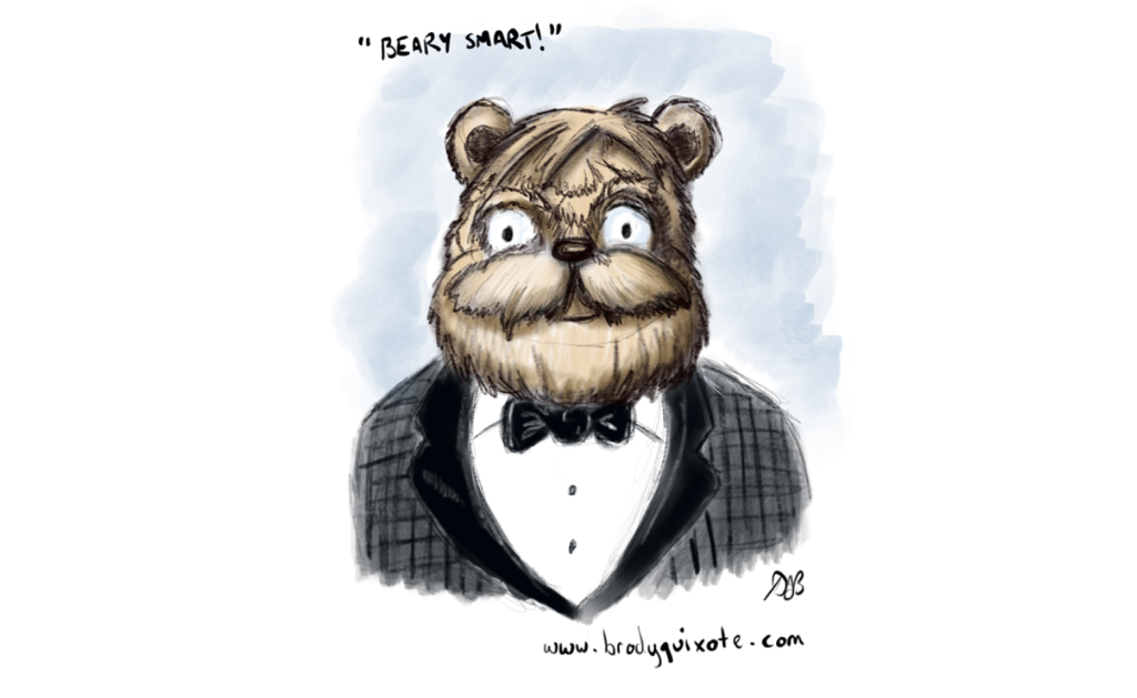An illustration of a smartly attired bear in his tuxedo.