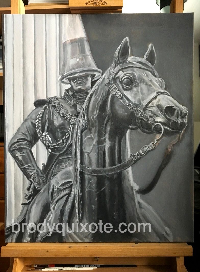 photograph of brodyquixote's oil painting of the Duke Of Wellington Equestrian Statue, Glagow