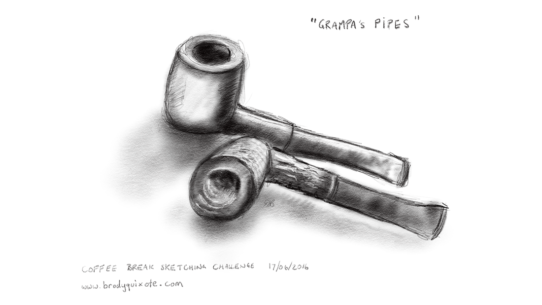 An illustration of two tobacco pipes belonging to brodyquixote's Grandfather
