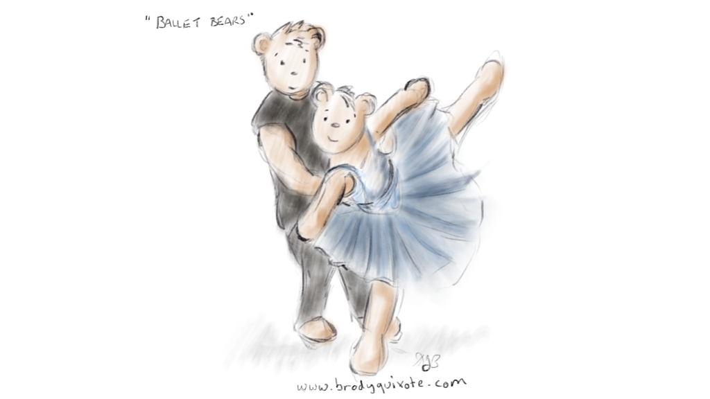 An illustration of two little bears practising ballet by brodyquixote.