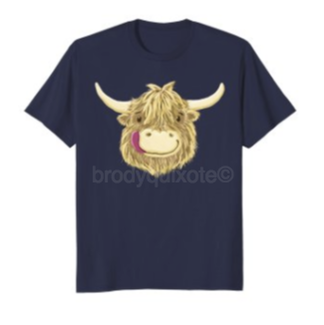 Graphic of a Wee Hamish the Highland Cow t-shirt. Clicking on this will take you to brodyquixote's amazon shop. This opens in a new window.