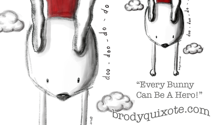 An illustration of a Super Hero Bunny flying through the sky by brodyquixote