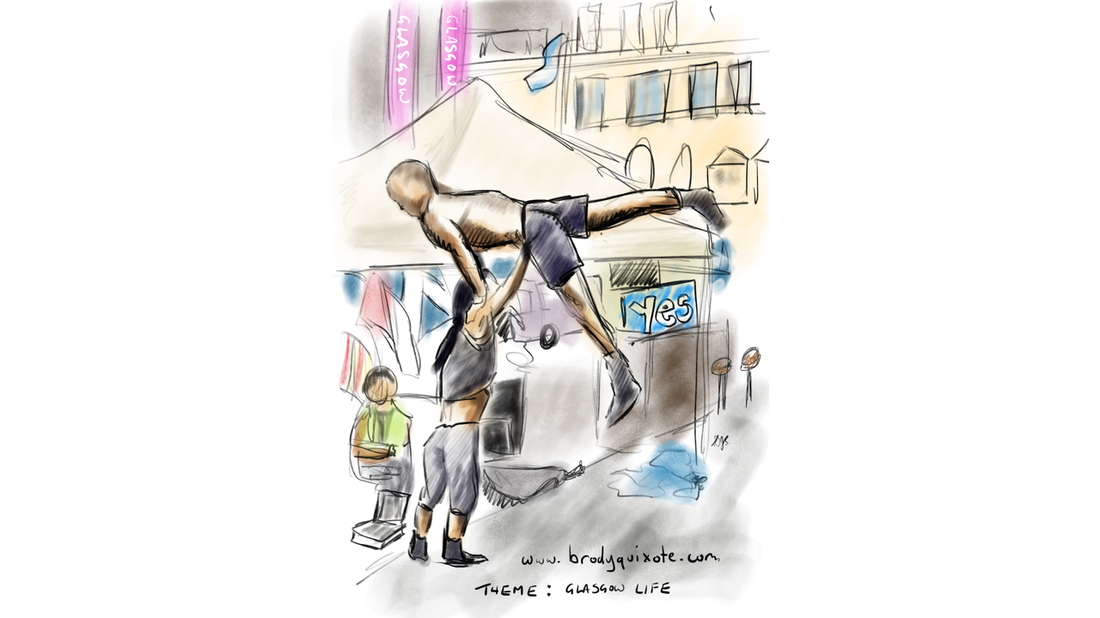 A thumbnail sketch by brodyquixote of gymnasts warming up in George Square Glasgow