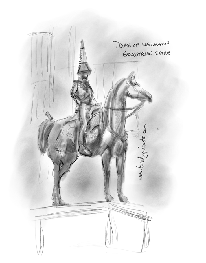 A doodle of the Duke of Wellington equestrian statue in Glasgow, Scotland by brodyquixote.
